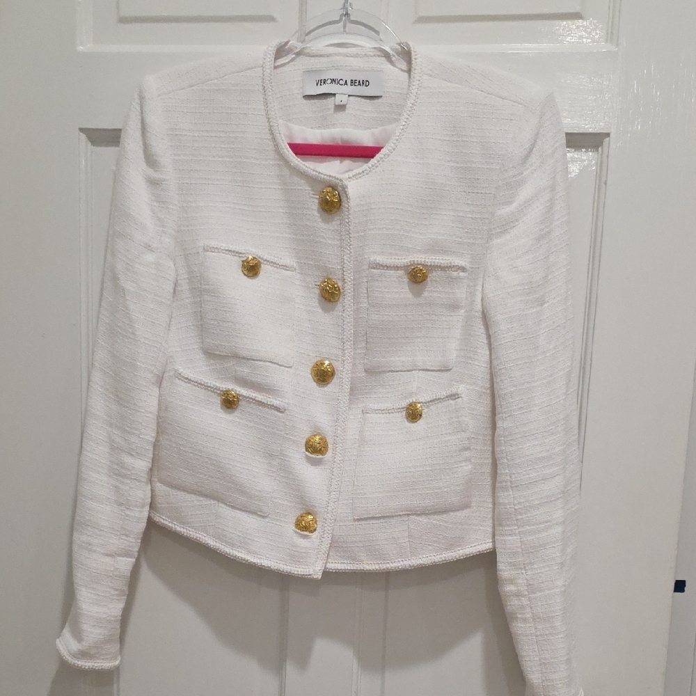 Veronica Beard White Blazer with Gold Buttons